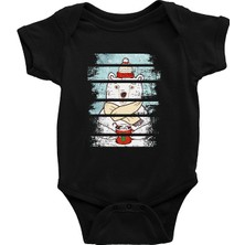 Darkhane Kahve Içen Kutup Ayısı Siyah Unisex Bebek Body - Zıbın