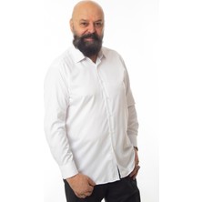 Dicotto Beyaz Ekstra Büyük Yaka 4 Drop Rahat Kesim Micro Kumaş Kol Düğmeli Regular Fit Erkek Gömlek - 189-1-DC24W