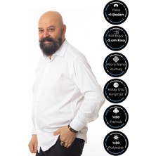 Dicotto Beyaz Ekstra Büyük Yaka 4 Drop Rahat Kesim Micro Kumaş Kol Düğmeli Regular Fit Erkek Gömlek - 189-1-DC24W