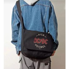 Gofeel Day Light Rock Serisi Ac/dc Baskılı Unisex Siyah Postacı Çantası