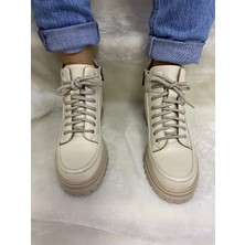 Çiğdem Kundura Çiğdem Deri Krem Bağlı Kadın Bot (B1B)  - Krem - 39 - ST01540-KREM-39