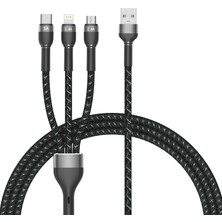 Forzacase Hydra Serisi 3in1 Lightning Type C Micro USB Örgülü Şarj ve Data Kablosu 150 cm - FC320