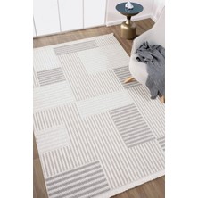 Krem Bej Gri Yumuşak Dokulu Halı Kilim Salon Mutfak Koridor Yolluk Dokuma Makine Halısı 009