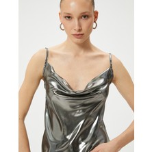 Koton Parlak Metalik Bluz Ince Askılı Degaje Yaka