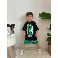 Miniko Kids Erkek Çocuk Mınecraft Pamuk Desenli Şortlu Takım