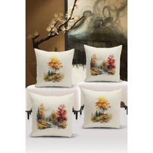 Bertille Home Flower/vintage Serisi Çift Tarafı Dijital Baskılı  4'lü Kırlent Kılıfı Seti  (Cushion Cover Set)