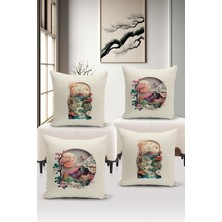 Bertille Home Flower/vintage Serisi Çift Tarafı Dijital Baskılı  4'lü Kırlent Kılıfı Seti  (Cushion Cover Set)