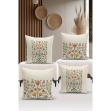 Bertille Home Flower/vintage Serisi Çift Tarafı Dijital Baskılı  4'lü Kırlent Kılıfı Seti  (Cushion Cover Set)