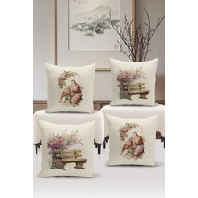 Bertille Home Flower/vintage Serisi Çift Tarafı Dijital Baskılı  4'lü Kırlent Kılıfı Seti  (Cushion Cover Set)