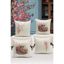 Bertille Home Flower/vintage Serisi Çift Tarafı Dijital Baskılı  4'lü Kırlent Kılıfı Seti  (Cushion Cover Set)