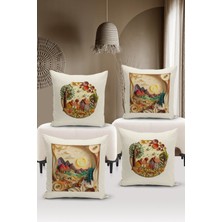 Bertille Home Flower/vintage Serisi Çift Tarafı Dijital Baskılı  4'lü Kırlent Kılıfı Seti  (Cushion Cover Set)