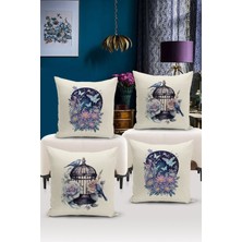 Bertille Home Flower/vintage Serisi Çift Tarafı Dijital Baskılı  4'lü Kırlent Kılıfı Seti  (Cushion Cover Set)