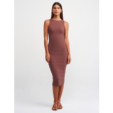 Dilvin 90892 Kolsuz Uzun Elbise-Kahve