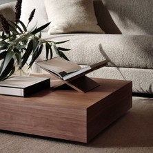 Eriza Lesley, Kare Traverten Mermer Desenli Modern Orta Sehpa, Ceviz