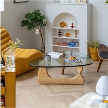 Eriza Vitra, Yeni Nesil Modern Elips Geometrik Orta Cam Sehpa, Naturel