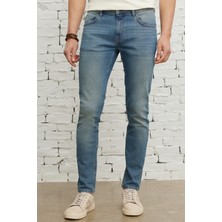 Altınyıldız Classics Erkek Petrol Mavisi Ekstra Slim Fit Dar Kesim Pamuklu Esnek Rıss Jean Kot Denim Pantolon