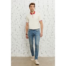 Altınyıldız Classics Erkek Petrol Mavisi Ekstra Slim Fit Dar Kesim Pamuklu Esnek Rıss Jean Kot Denim Pantolon