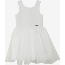 Barbie Beyaz Kız Çocuk Bisiklet Yaka Regular Fit Varaklı Elbise BRB4SG-ELB6007