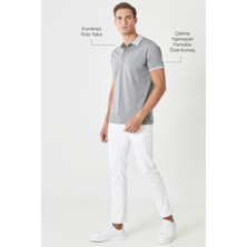 AC&Co / Altınyıldız Classics Erkek Çekmeyen Pamuklu Kumaş Slim Fit Dar Kesim Gri Kıvrılmaz Polo Yaka T-shirt
