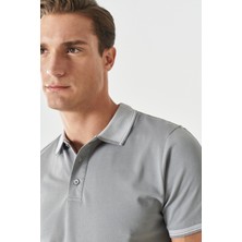 AC&Co / Altınyıldız Classics Erkek Çekmeyen Pamuklu Kumaş Slim Fit Dar Kesim Gri Kıvrılmaz Polo Yaka T-shirt