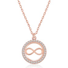 Mevafa 925 Ayar Gümüş Rose Minik Sonsuzluk Kadın Gümüş Kolye
