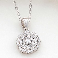 Mevafa 925 Ayar Gümüş Zirkon Taşlı Çiçek Kadın Kolye