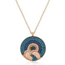 Mevafa 925 Ayar Gümüş Rose Nazarlı Bebek Ayak Izi Kolye