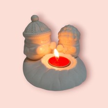 Taşdevri Life Dekoratif Ateş Başında Isınan Kardan Adam  Tealight Mumluk Tealight