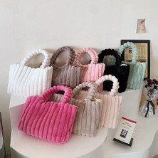 Songli Pembe Moda Peluş Tote Çanta Rahat Üst Çanta Katı Kabarık Omuz Çantası Büyük Kapasiteli Kürklü Alışveriş Çantası Şık Seyahat Kılıfı Çanta (Yurt Dışından)