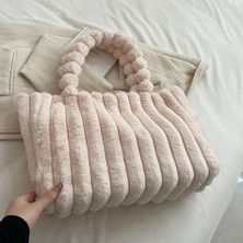 Songli Pembe Moda Peluş Tote Çanta Rahat Üst Çanta Katı Kabarık Omuz Çantası Büyük Kapasiteli Kürklü Alışveriş Çantası Şık Seyahat Kılıfı Çanta (Yurt Dışından)