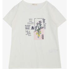 Breeze Kız Çocuk Tişört Moda Temalı Yazı & Renkli Çiçek Baskılı 10-14 Yaş, Ekru
