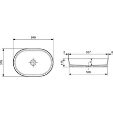 Bocchi Sottile Slim Line Tezgahüstü Oval Lavabo 55*38 cm