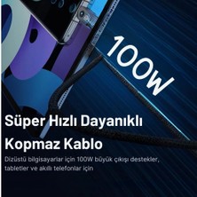 Baseus 2mt 100W Mega Hızlı Type-C To Type Şarj Kablosu, E-Marker Çipli Aramid Fiber Kablolu Type C Kablo