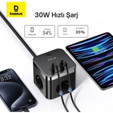 Baseus 7in1 Masaüstü Şarj Istasyonu 30W 1.5mt  2 Usb, 2 Type-C Giriş ve 3 220V Ac Priz Çoğaltıcı