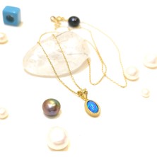 Altın Ofisi Mavi Opal Taşlı Kolye 14 Ayar Altın  HD VİDEOLU