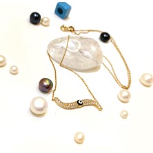 Altın Ofisi Göz Boncuklu Bumerang Su Yolu Kolye 14 Ayar Altın  HD VİDEOLU