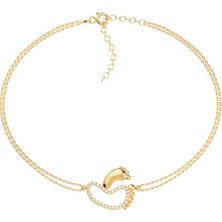 İndigo Takı Altın Kaplama Ayak Izi Gümüş Bileklik