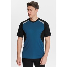 Uniprom Erkek Sıfır Yaka Tişört Nefes Alan Kumaş Procool Spor Outdoor T-Shirt Indigo-Siyah