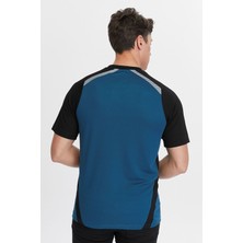 Uniprom Erkek Sıfır Yaka Tişört Nefes Alan Kumaş Procool Spor Outdoor T-Shirt Indigo-Siyah