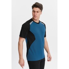 Uniprom Erkek Sıfır Yaka Tişört Nefes Alan Kumaş Procool Spor Outdoor T-Shirt Indigo-Siyah