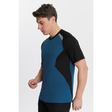 Uniprom Erkek Sıfır Yaka Tişört Nefes Alan Kumaş Procool Spor Outdoor T-Shirt Indigo-Siyah