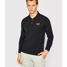 EA7 Erkek Pamuklu Uzun Kollu Düğme Kapamalı Siyah1 T-Shirt 8NPF05 PJM5Z-208