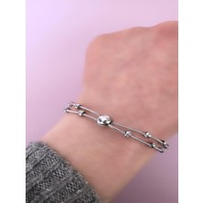 Quella Çelik 2'li Topçuklar Silver Bileklik (Uzunluk: 17-22 Cm)