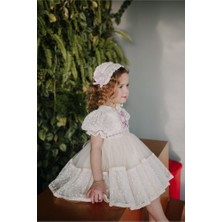 Mialora Exclusive Krem Rengi Özel Tasarım Kız Çocuk Vintage Elbise Saç Aksesuarlı Kız Çocuk Abiye
