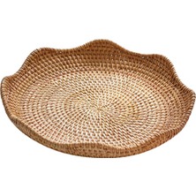 Segolike Rattan Yuvarlak Servis Tepsisi El Dokuma Teşhir Meyve Sepeti Içecek Için Hasır Tepsi 23CMX4CM (Yurt Dışından)