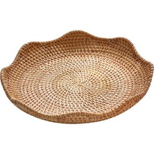 Segolike Rattan Yuvarlak Servis Tepsisi El Dokuma Teşhir Meyve Sepeti Içecek Için Hasır Tepsi 23CMX4CM (Yurt Dışından)