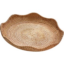 Segolike Rattan Yuvarlak Servis Tepsisi El Dokuma Teşhir Meyve Sepeti Içecek Için Hasır Tepsi 23CMX4CM (Yurt Dışından)