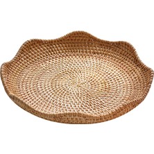 Segolike Rattan Yuvarlak Servis Tepsisi El Dokuma Teşhir Meyve Sepeti Içecek Için Hasır Tepsi 23CMX4CM (Yurt Dışından)