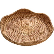 Segolike Rattan Yuvarlak Servis Tepsisi El Dokuma Teşhir Meyve Sepeti Içecek Için Hasır Tepsi 21CMX3CM (Yurt Dışından)