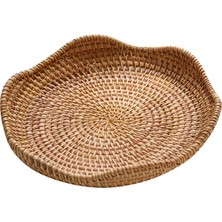 Segolike Rattan Yuvarlak Servis Tepsisi El Dokuma Teşhir Meyve Sepeti Içecek Için Hasır Tepsi 21CMX3CM (Yurt Dışından)